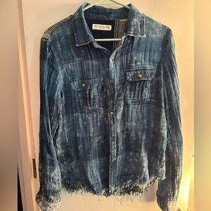 Anthropologie Artisan de Luxe Blue Plaid Patchwork Chambray Shirt S